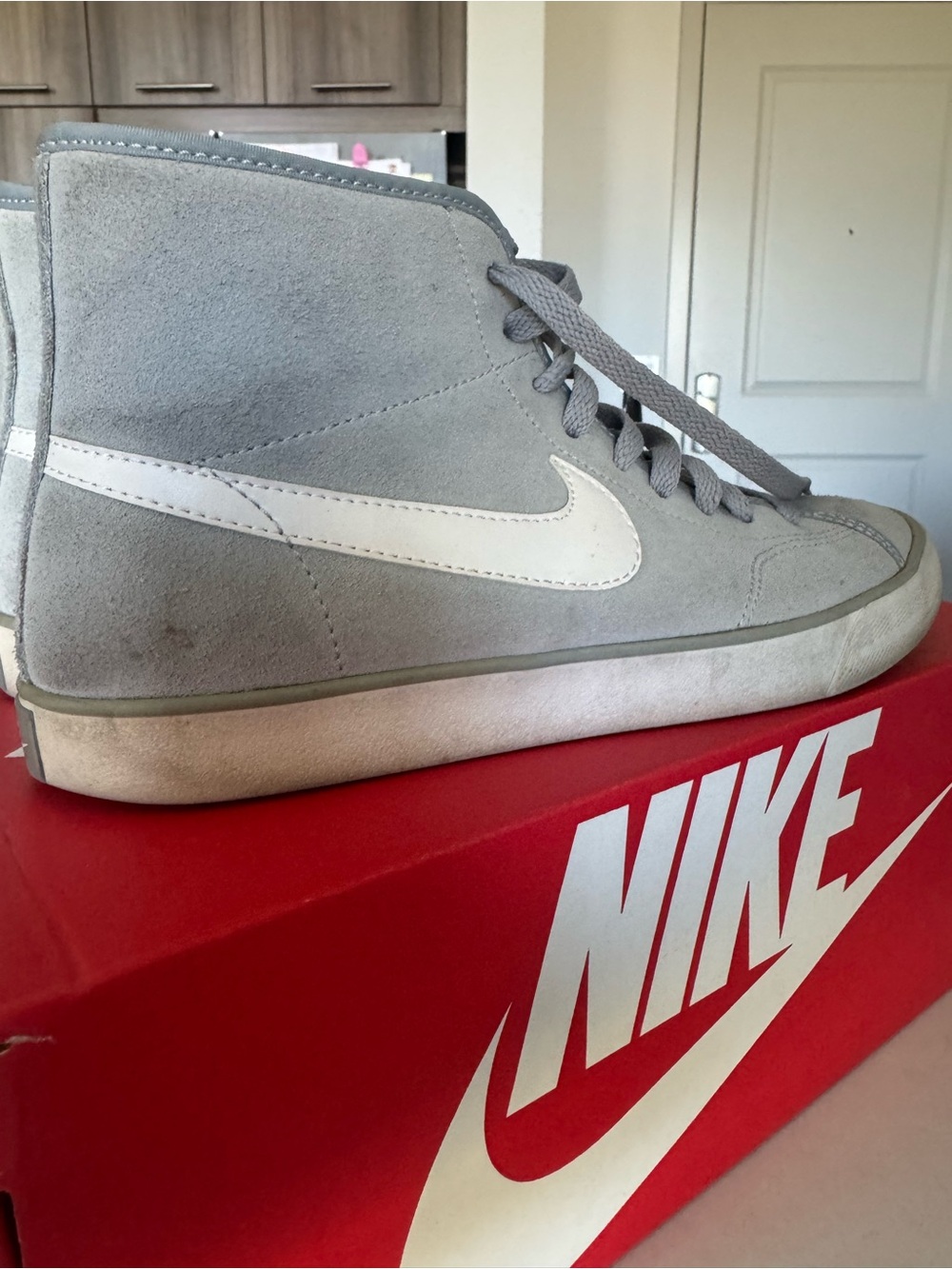 Nike Grey primo blazer court High-Top Sneakers with White Swoosh